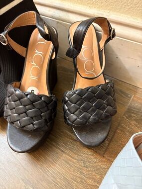 Unisa Black Braided Platform Block Sandals